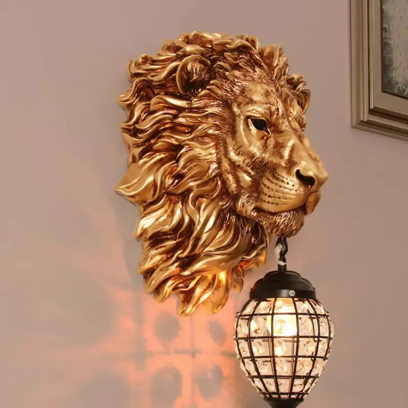 Vintage lion crystal wall lamp for interior decoration