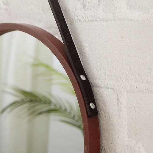 retro round wooden decorative mirrors for home decor - vue 5 sur 7