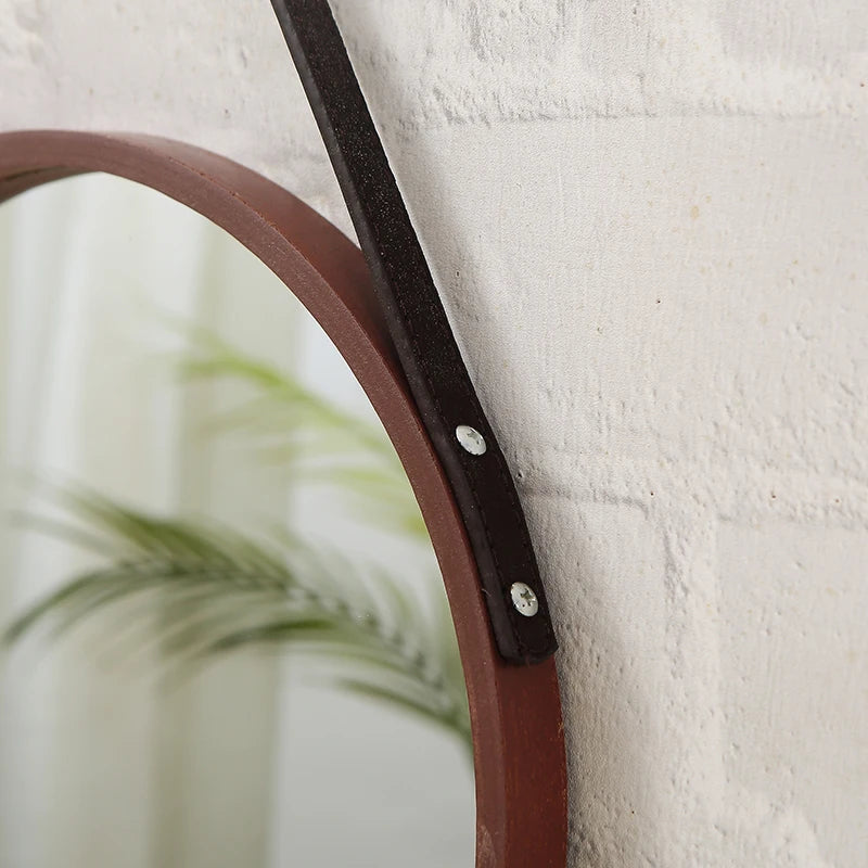 retro round wooden decorative mirrors for home decor - vue 5 sur 7