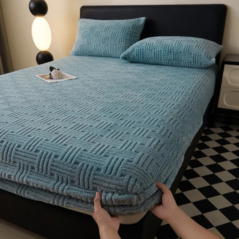 Plush Mattress Cover For Bed,stretch Soft Material Fitted Sheet, Keep Warm,dust Protector,machine Washable 90X200,180X200 - vue 8 sur 20