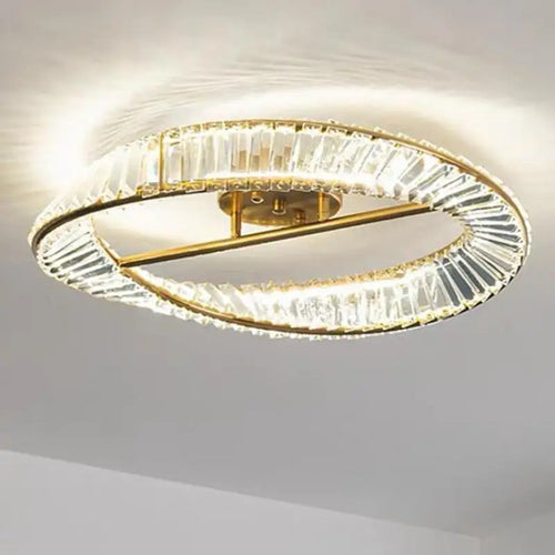 Modern gold chandelier with LED crystal rings - vue 2 sur 9