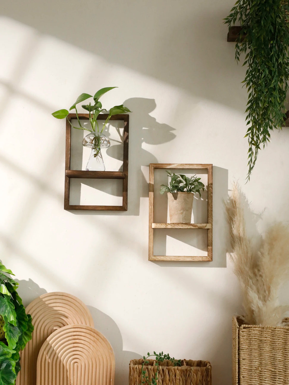 wooden wall shelf for storage and decorative display
