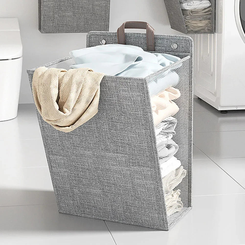 Multifunctional wall-mounted foldable adhesive laundry basket for clothes - vue 4 sur 10