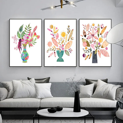 Watercolour flower vase wall art for interior decoration - vue 4 sur 7