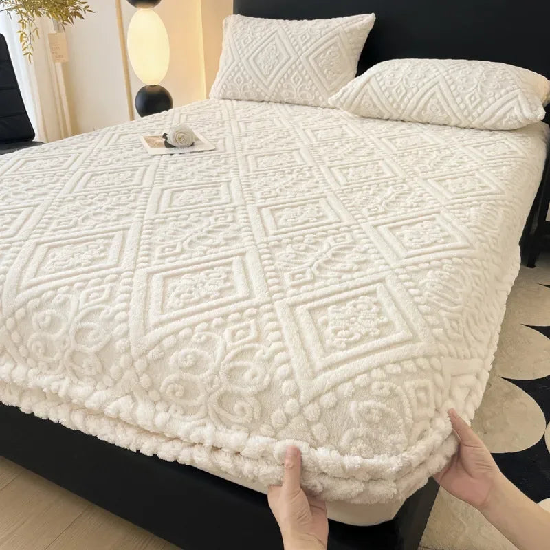 Plush Mattress Cover For Bed,stretch Soft Material Fitted Sheet, Keep Warm,dust Protector,machine Washable 90X200,180X200 - vue 16 sur 20