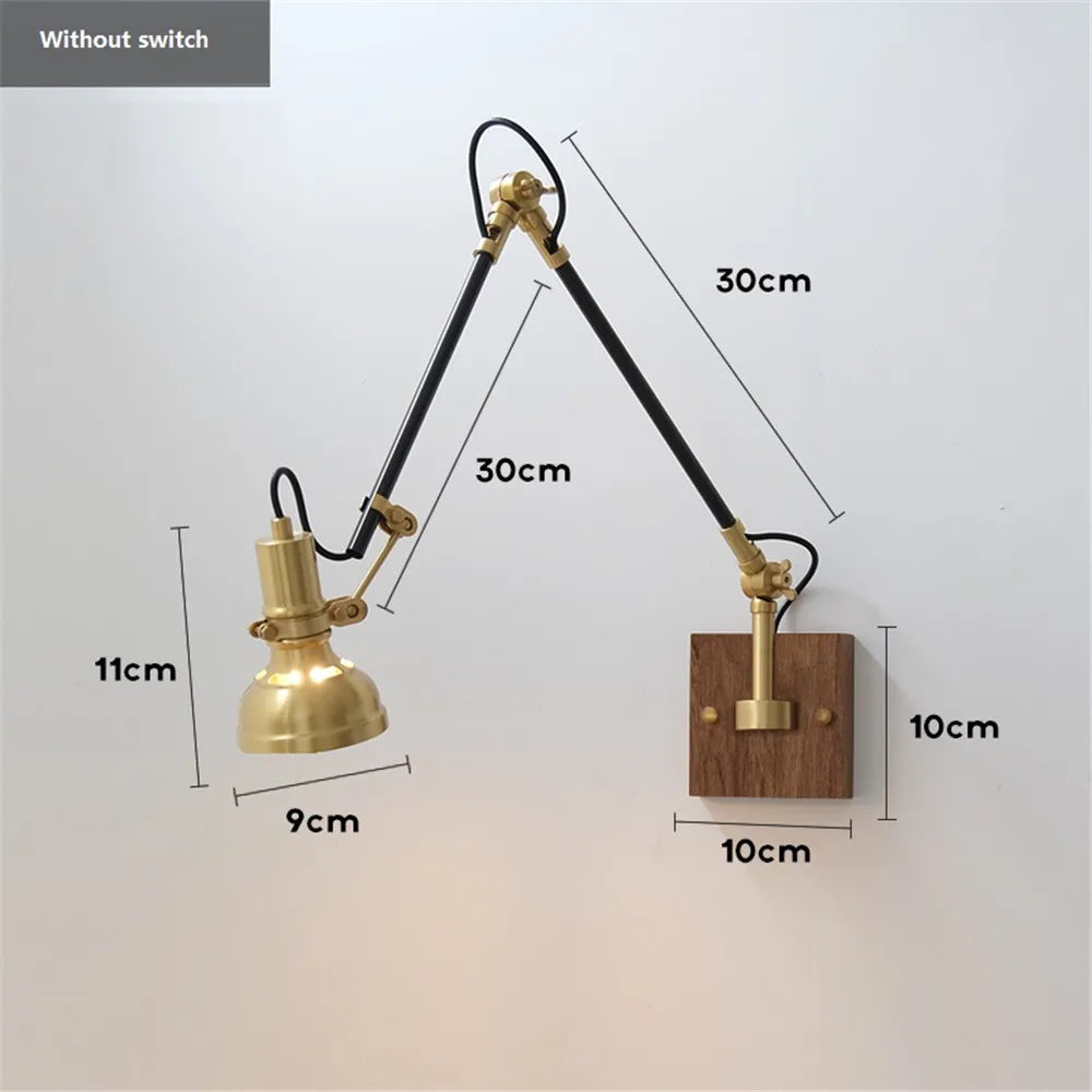 Nordic retro copper wall light with adjustable swing arm