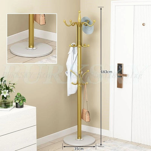 freestanding metal coat rack with 16 hooks and shelves - vue 17 sur 18