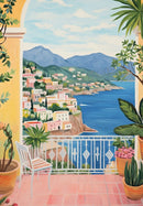 Vintage Italian poster landscape food and coffee
