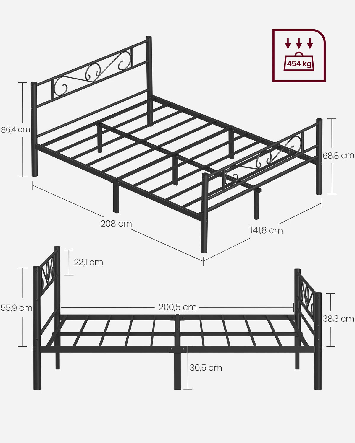 VASAGLE Single Bed Frame, Metal Bed Frame, Fits 90 x 190 cm Mattress, Easy Assembly, for Small Spaces, Guest Room - vue 5 sur 7