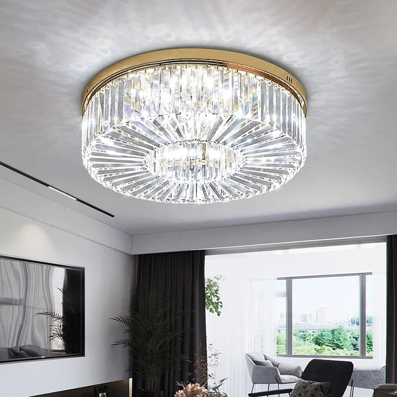 Gold modern crystal chandelier LED ceiling light for living room