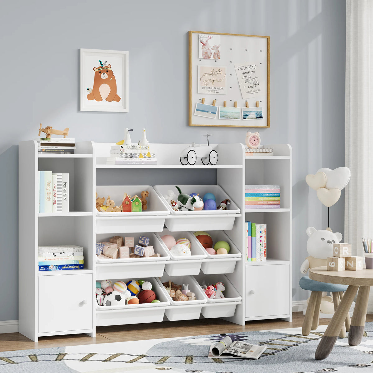 Getone Toy Storage Unit, Children's Bookcase, Toy Organizer with 8 Boxes and 9 Shelves 138x29x94 cm White/Pink