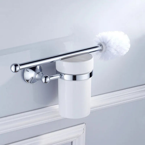 New vintage copper toilet brush holder with ceramic fitting - vue 3 sur 6