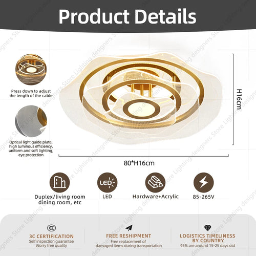 Luxury gold LED chandelier for stylish interiors - vue 6 sur 12