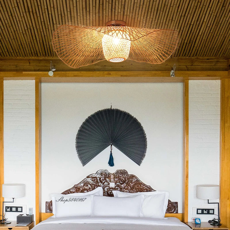 Chinese style LED E27 bamboo pendant lamp for tatami, dining room or restaurant - vue 5 sur 9