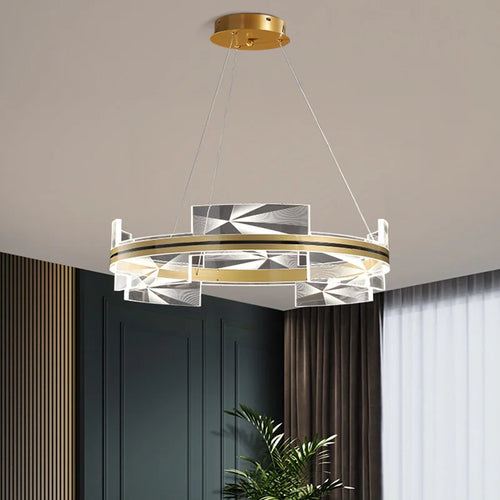 lustre moderne créatif design géométrique avec cercle doré - vue 2 sur 8