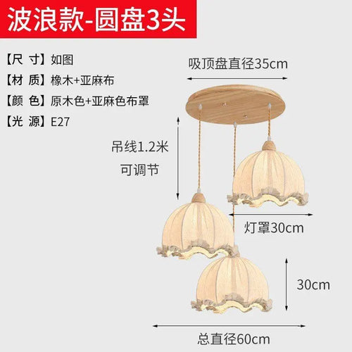 Nordic cotton and linen fabric chandelier - vue 15 sur 16