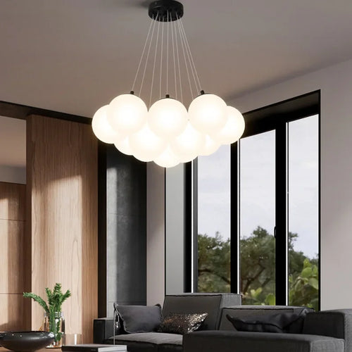Modern glass chandelier with LED for indoor decoration - vue 3 sur 8