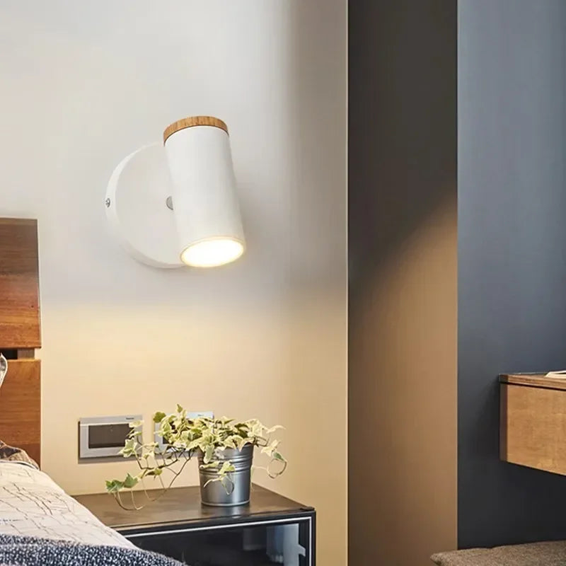Telescopic wooden swing arm wall lamp for interior decor