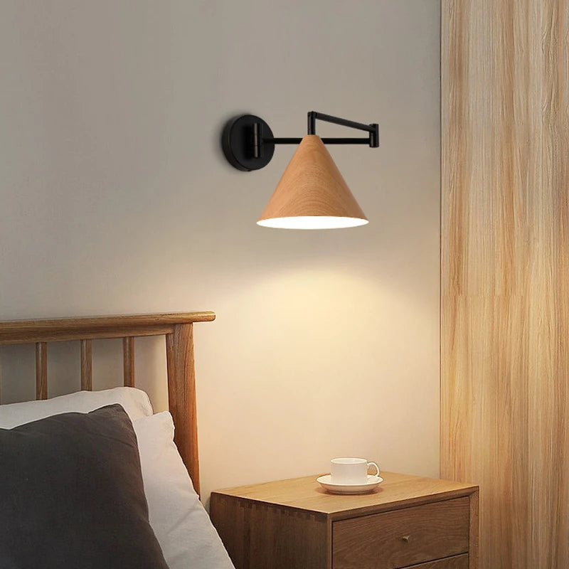 Rotating wooden wall light for modern interior decor