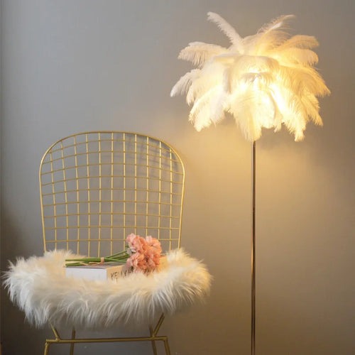 Romantic art deco feather floor lamp with 3 colour settings - vue 5 sur 9
