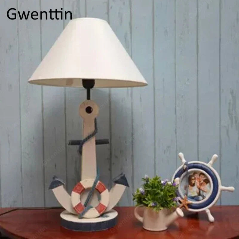 Wooden anchor desk lamp for children's room decor - vue 4 sur 6