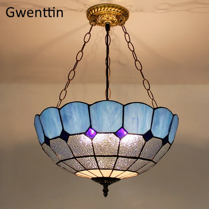 Tiffany style stained glass pendant light for interior decor - vue 4 sur 26