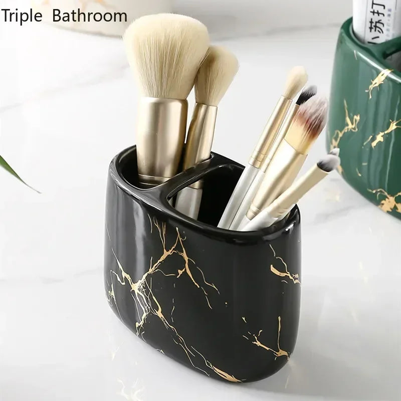 ceramic organizer for toothbrushes and toothpaste