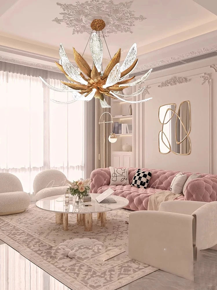 Dimmable copper and glass LED chandelier for indoor use - vue 6 sur 11