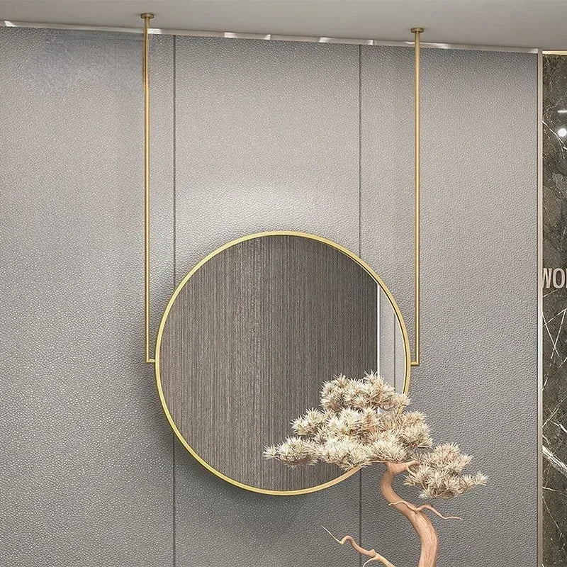 Round gold metal wall mirror elegant decorative accessory - vue 4 sur 6