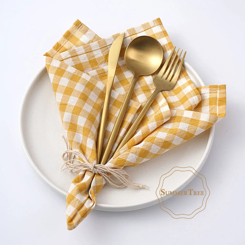 Gingham cotton table napkin small check kitchen linen - vue 6 sur 7