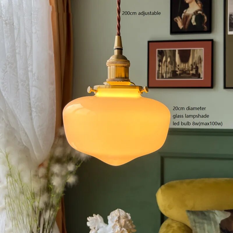 Milky white glass LED pendant light - vue 9 sur 30
