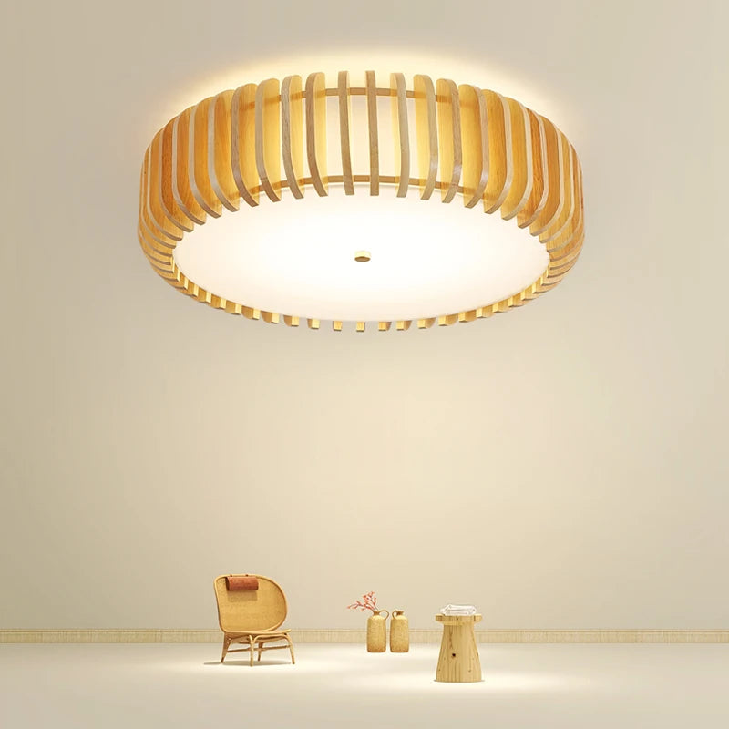 Japanese wooden ceiling light for warm lighting