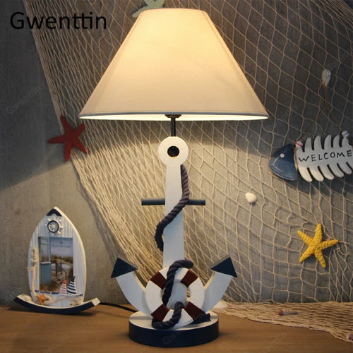 Wooden anchor desk lamp for children's room decor