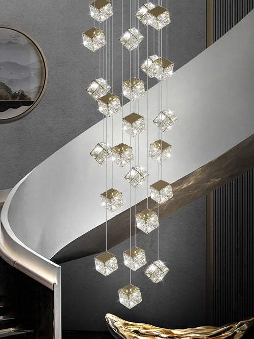 Modern square crystal chandelier for designer lighting - vue 2 sur 14