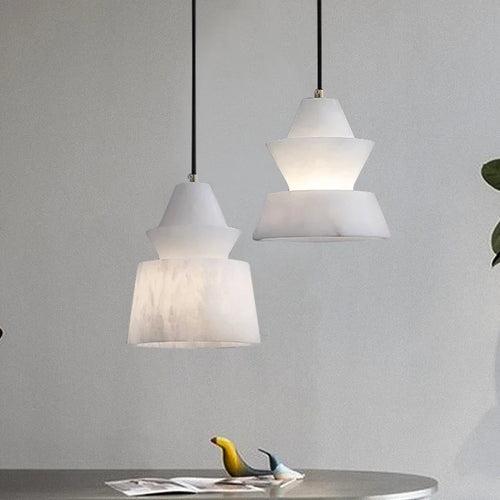 Modern pendant light in natural marble and copper with elegant design - vue 2 sur 8