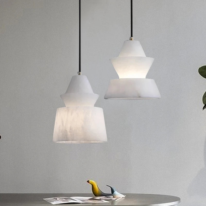Modern pendant light in natural marble and copper with elegant design