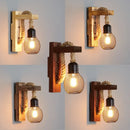 Vintage industrial loft wooden wall light with hemp rope