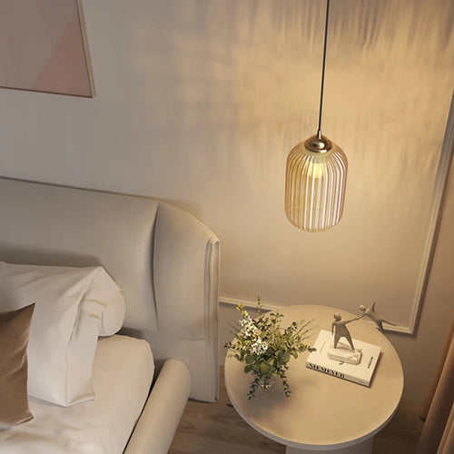 Vintage striped glass pendant light for restaurant - vue 7 sur 9