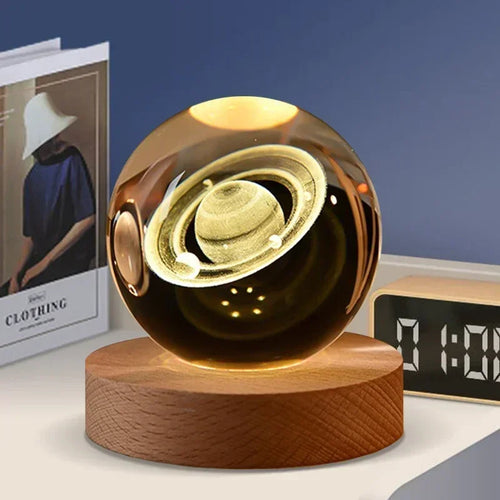 3D crystal night light solar system wooden decorative gift - vue 7 sur 16