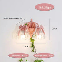 Princess crystal glass wall light with pink bow
