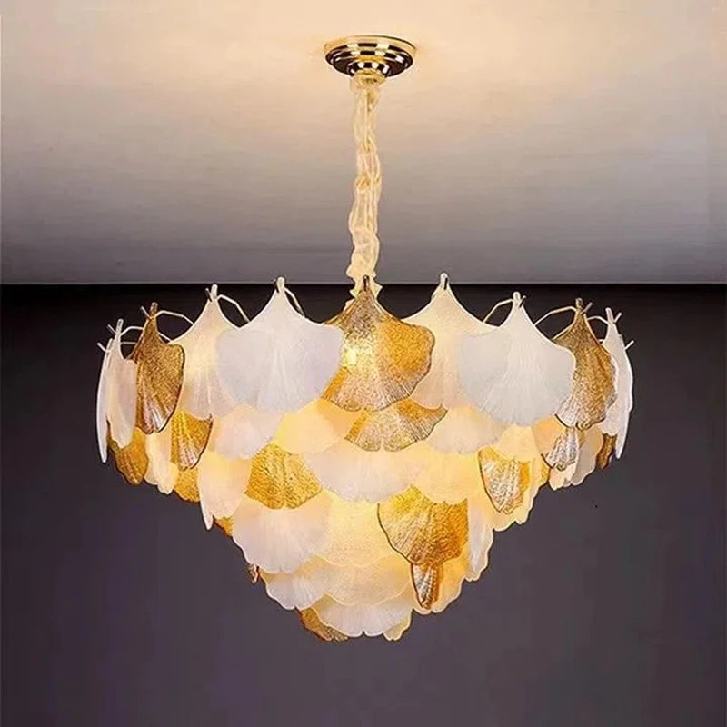 Modern glass ginkgo pendant light for decorative indoor lighting