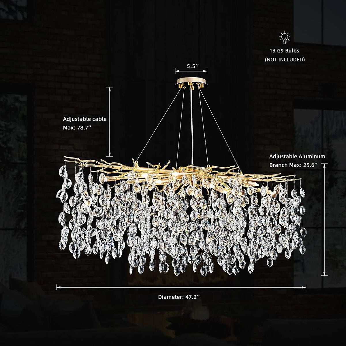 Luxury crystal chandelier with LED branches for modern interiors - vue 11 sur 14