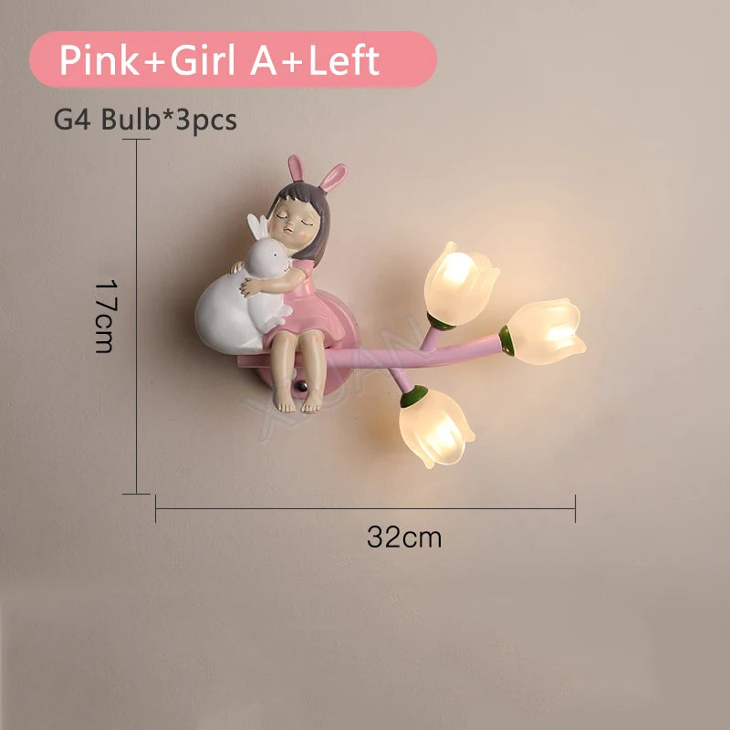 Led g4 wall light girl rabbit flower for children - vue 21 sur 22