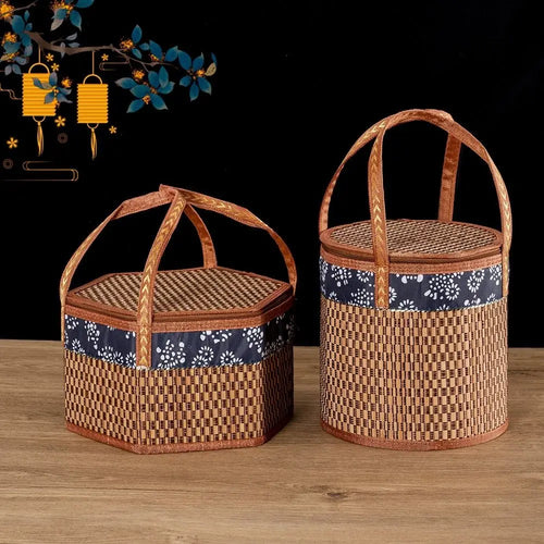 eco-friendly and foldable woven bamboo picnic basket - vue 4 sur 8