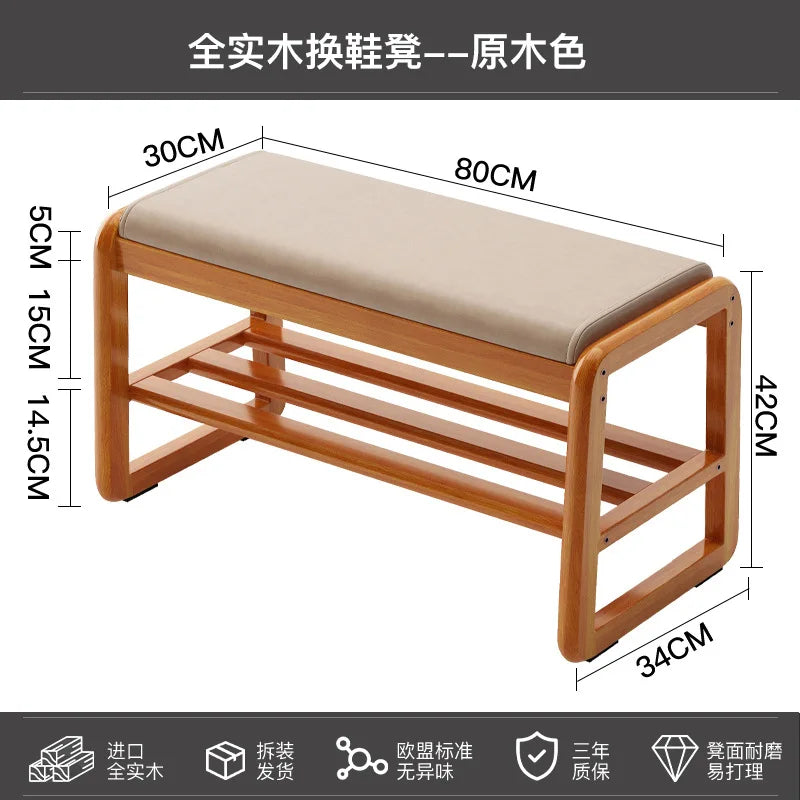 solid wood shoe bench for practical storage - vue 7 sur 9