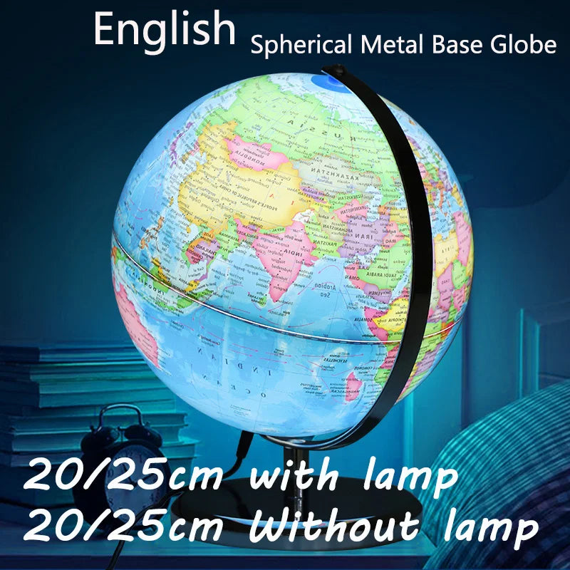 illuminated globe with educational world map