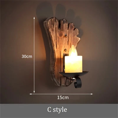 Vintage wooden wall light with glass and metal lampshade - vue 9 sur 16