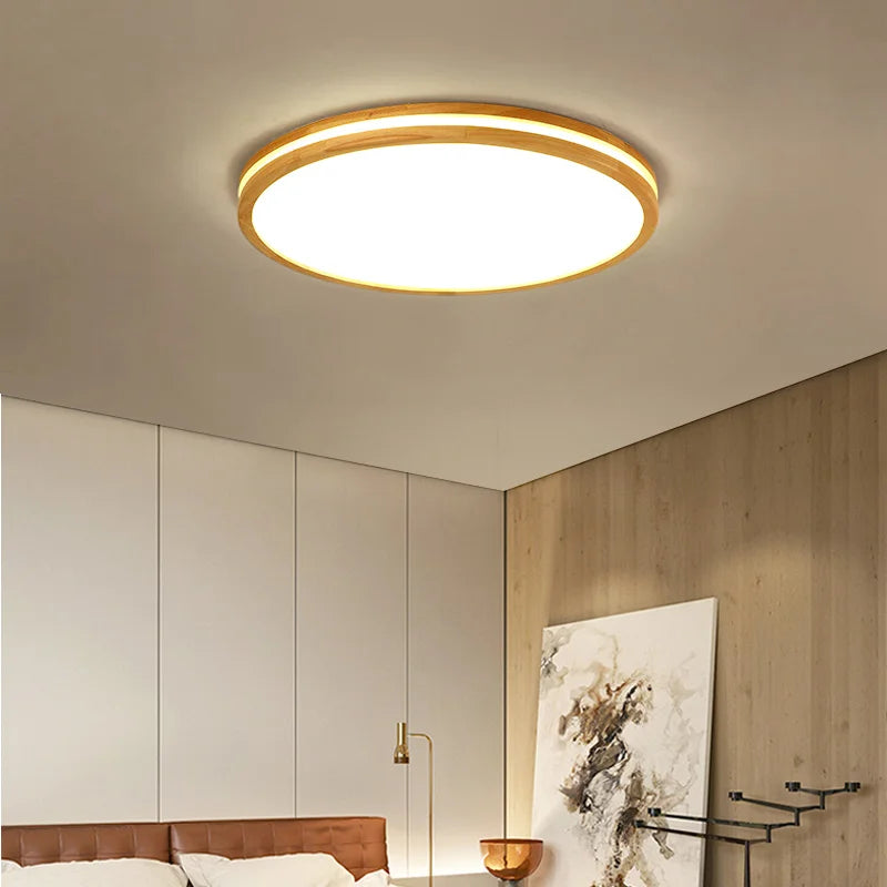 Modern wooden chandelier with remote control and LED light