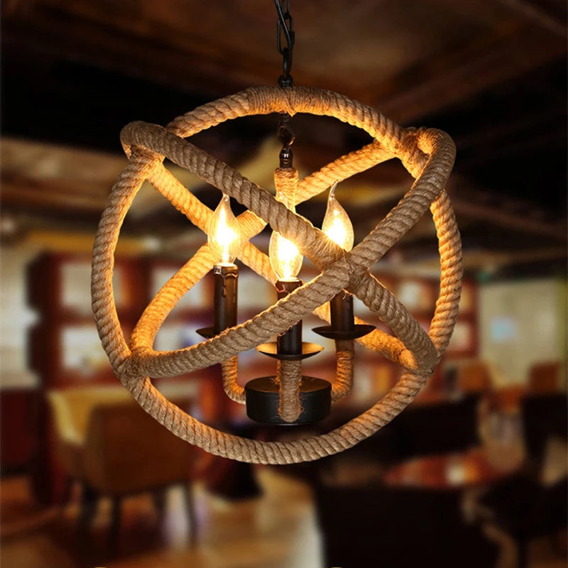 Industrial rustic pendant lights with rope for indoor use - vue 4 sur 21