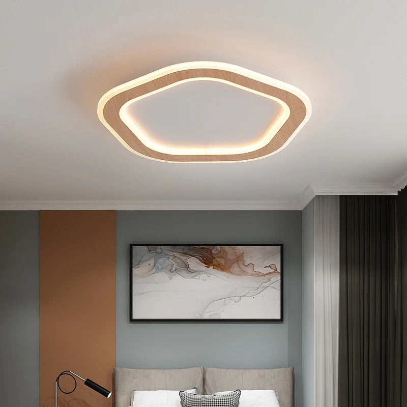 Ultra-slim solid wood LED ceiling light with modern Nordic style